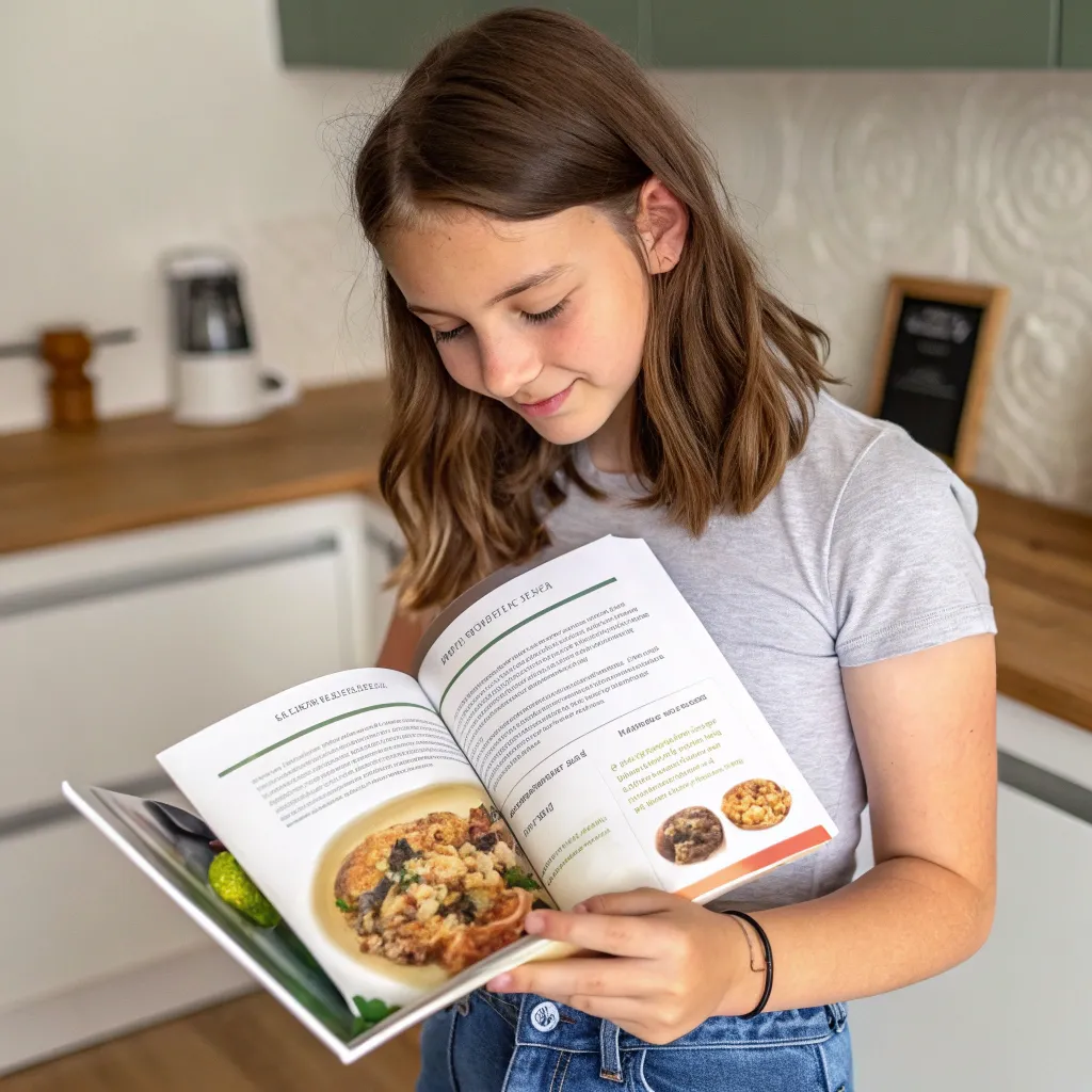 Teenage girl holding a cookbook